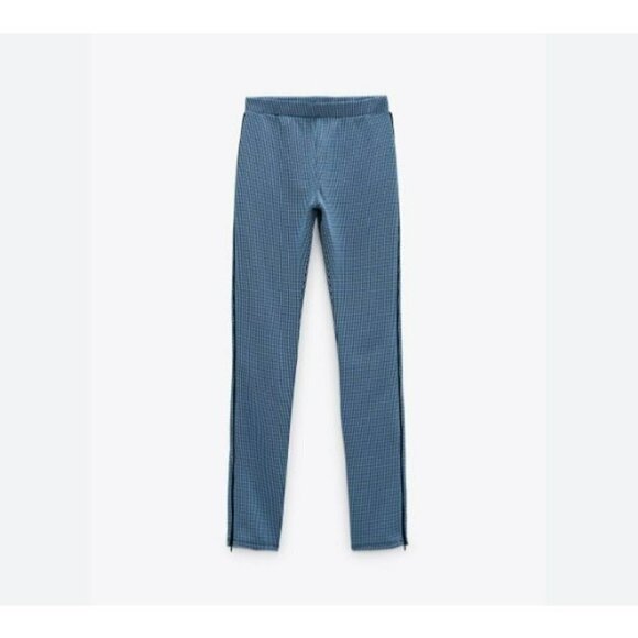 ZARA Jacquard Blue White Jacquard Leggings Zip Hem Size Small - Picture 3 of 14
